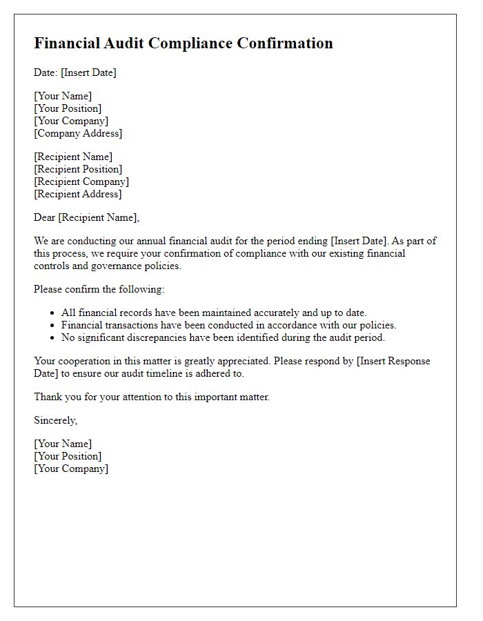 Letter template of financial audit compliance confirmation