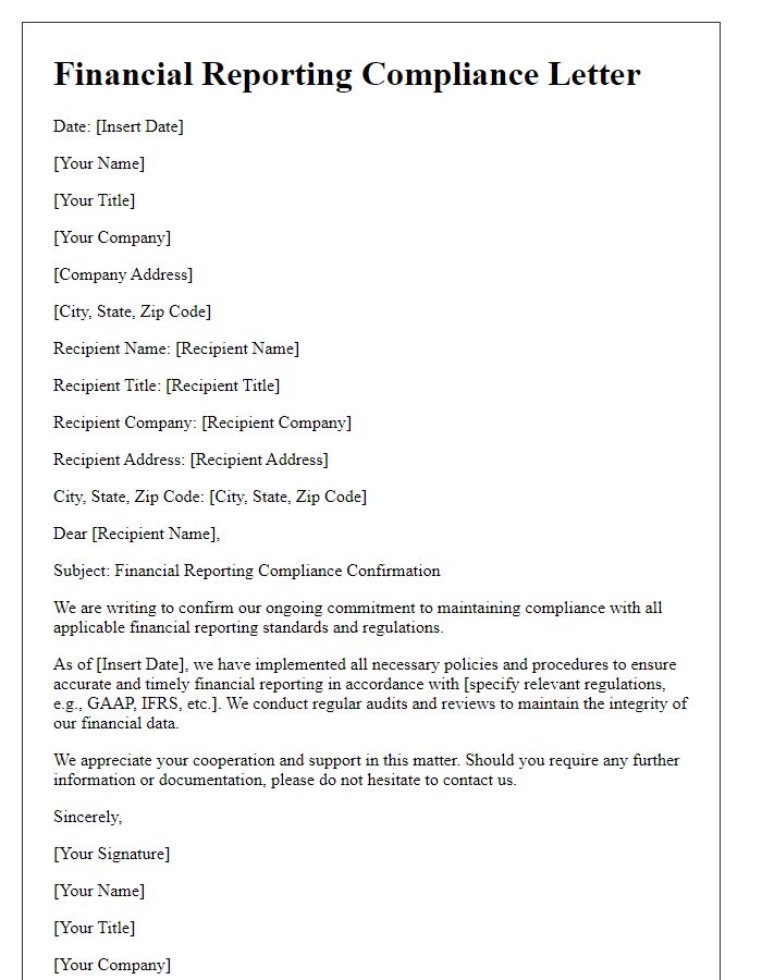 Letter template of financial reporting compliance