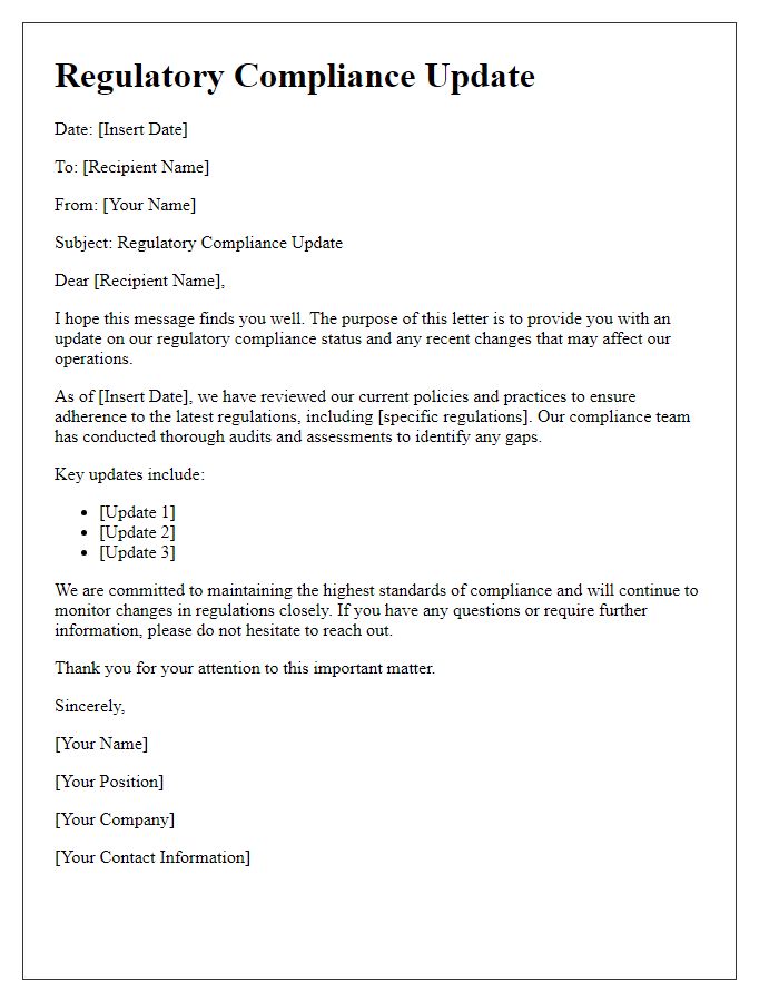 Letter template of regulatory compliance update