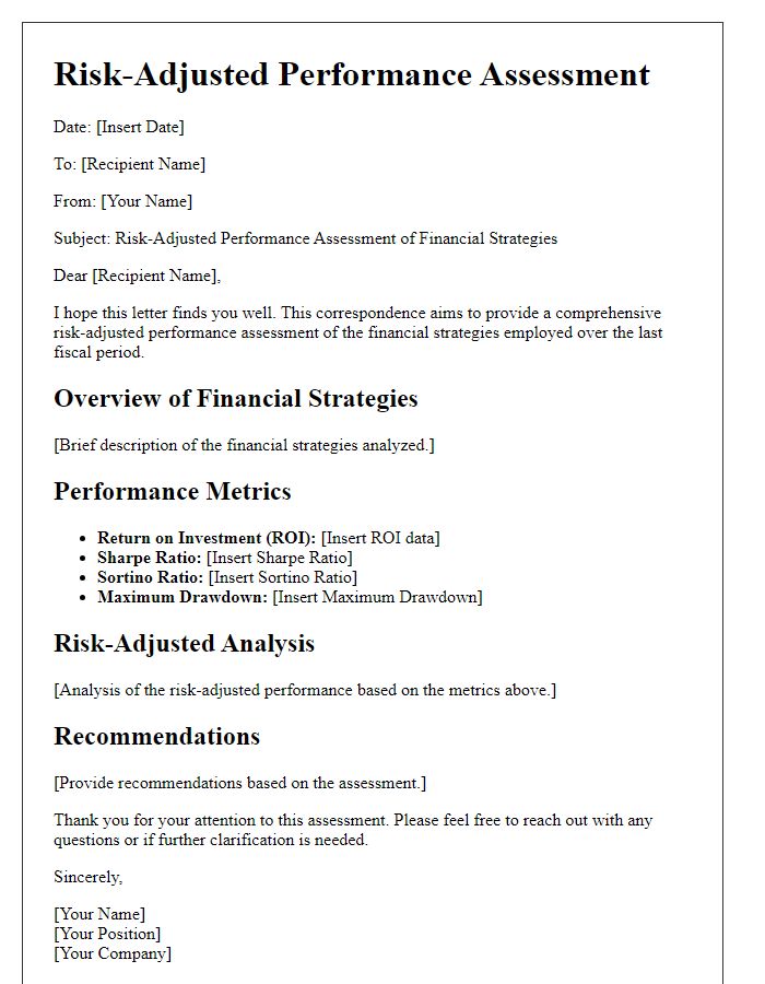 Letter template of risk-adjusted performance assessment for financial strategies.