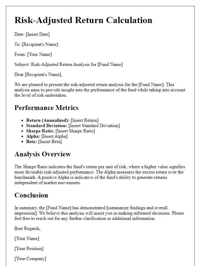 Letter template of risk-adjusted return calculation for fund management.