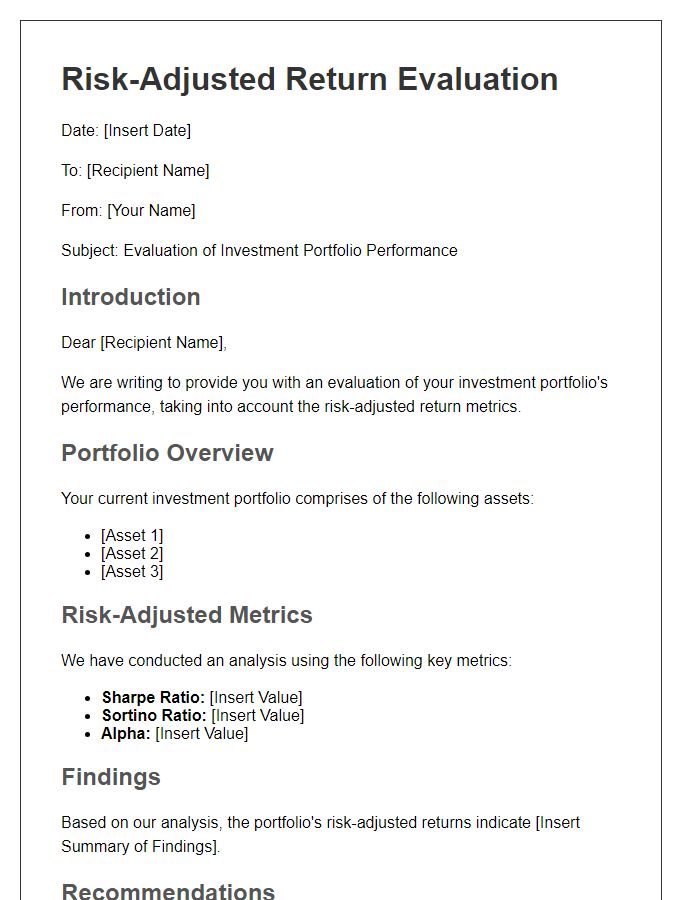 Letter template of risk-adjusted return evaluation for investment portfolios.