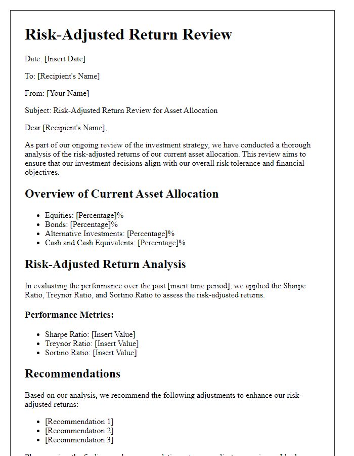 Letter template of risk-adjusted return review for asset allocation.