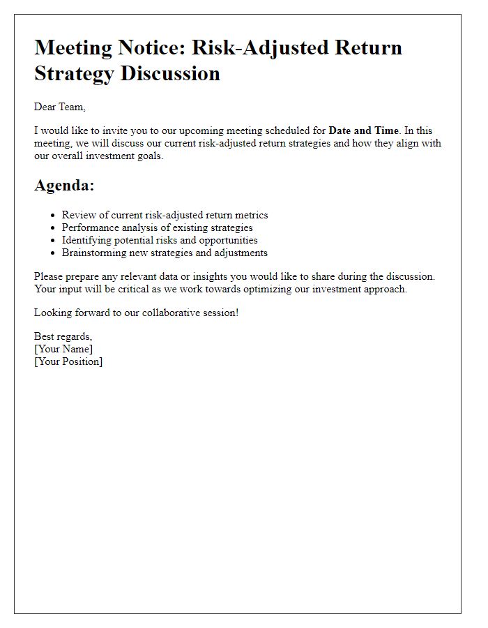 Letter template of risk-adjusted return strategy discussion for team meetings.