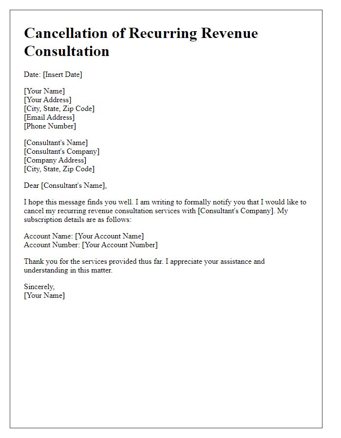 Letter template of cancellation for recurring revenue consultation