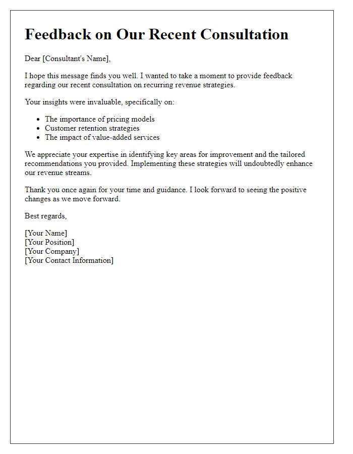 Letter template of feedback on recurring revenue consultation