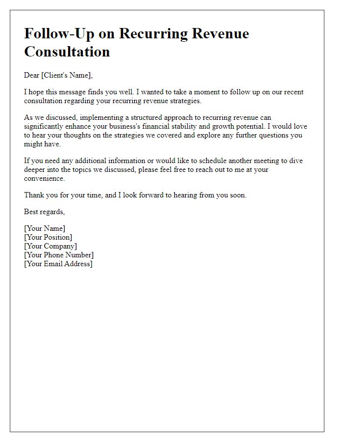 Letter template of follow-up for recurring revenue consultation