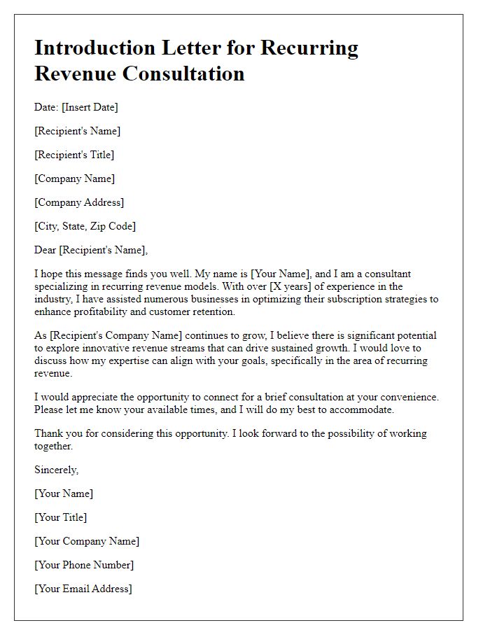 Letter template of introduction for recurring revenue consultation