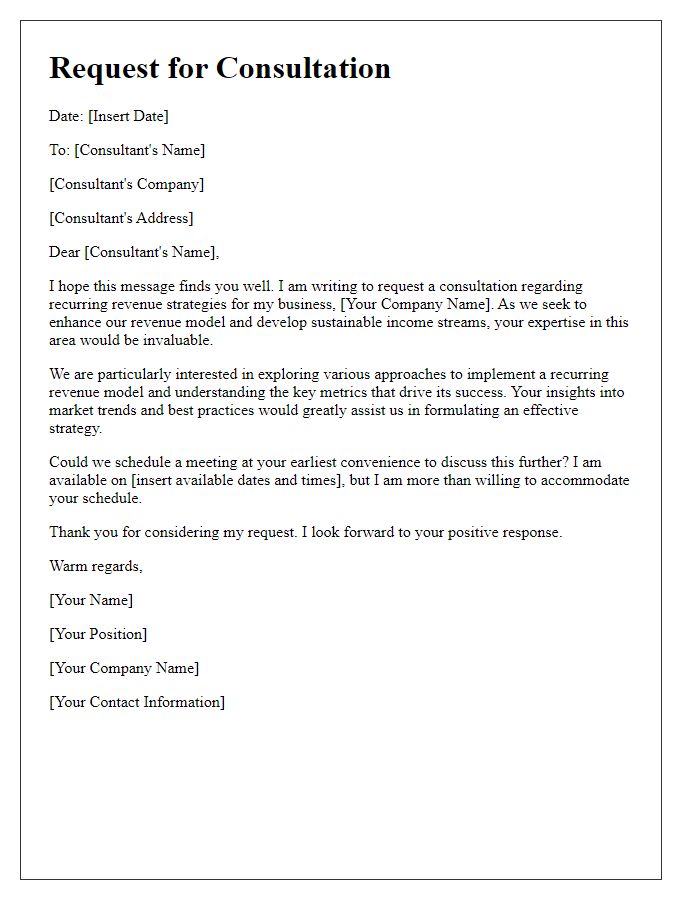 Letter template of request for recurring revenue consultation