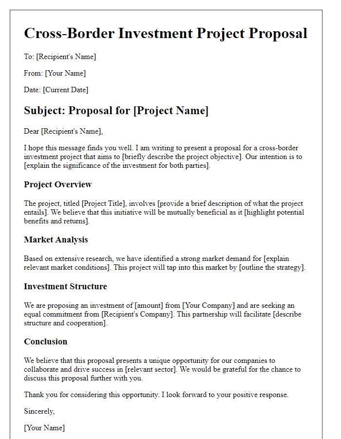 Letter template of cross-border investment project proposal