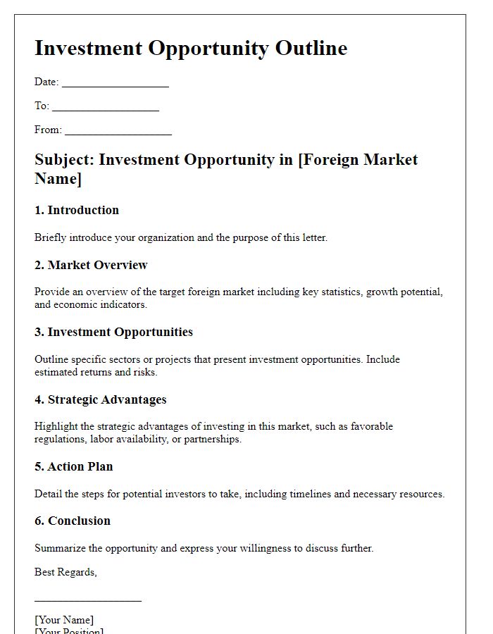 Letter template of foreign market investment opportunity outline