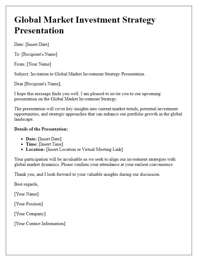 Letter template of global market investment strategy presentation