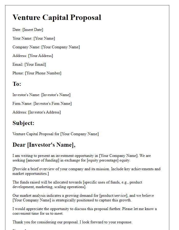 Letter template of global market venture capital proposal