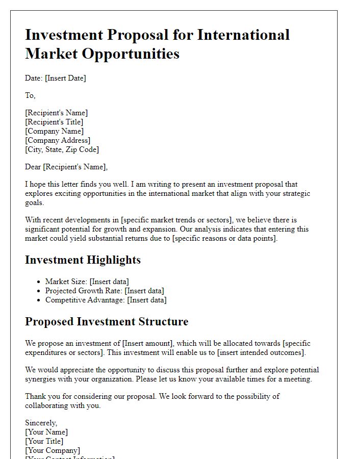 Letter template of investment proposal for international market opportunities