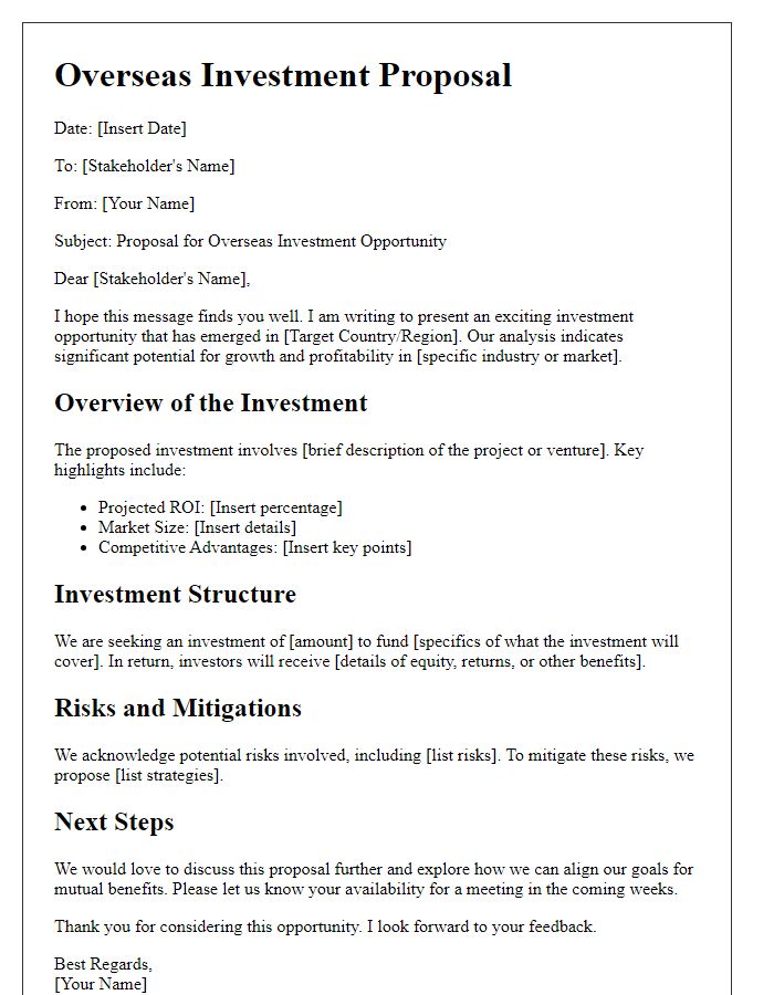 Letter template of overseas investment proposal for stakeholders