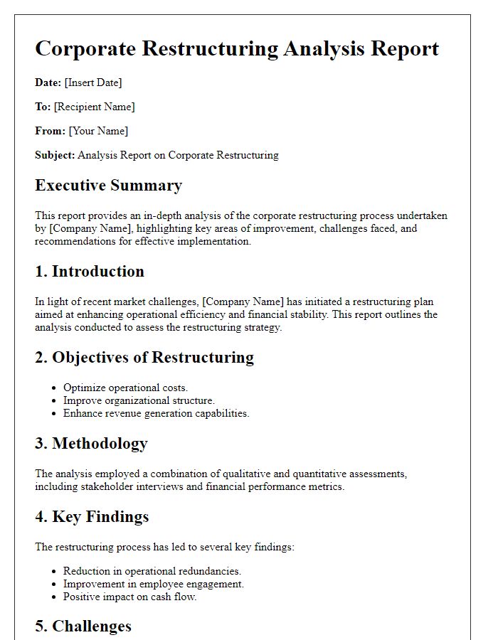 Letter template of corporate restructuring analysis report