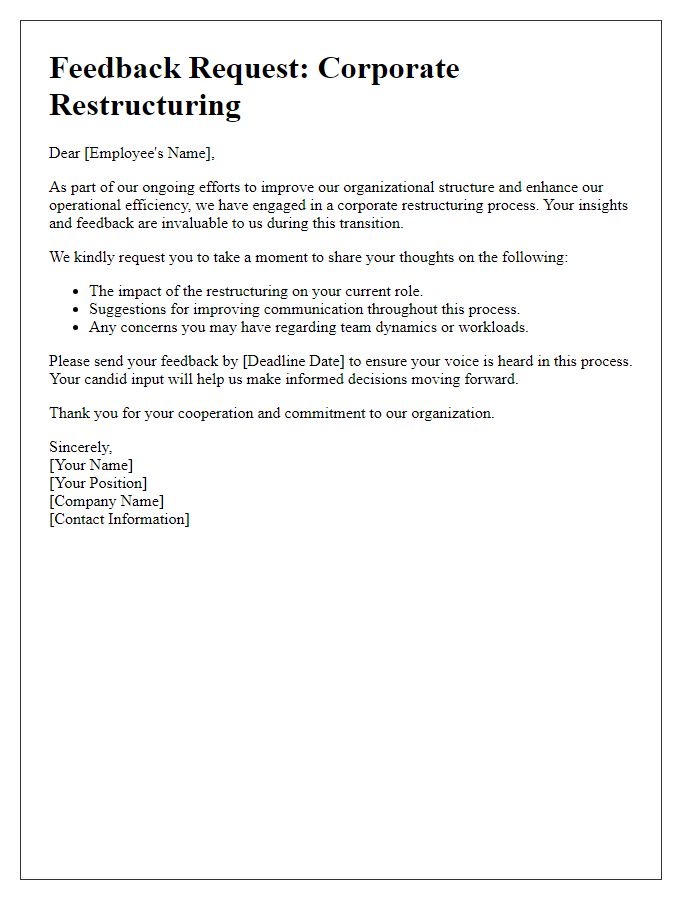 Letter template of corporate restructuring feedback request