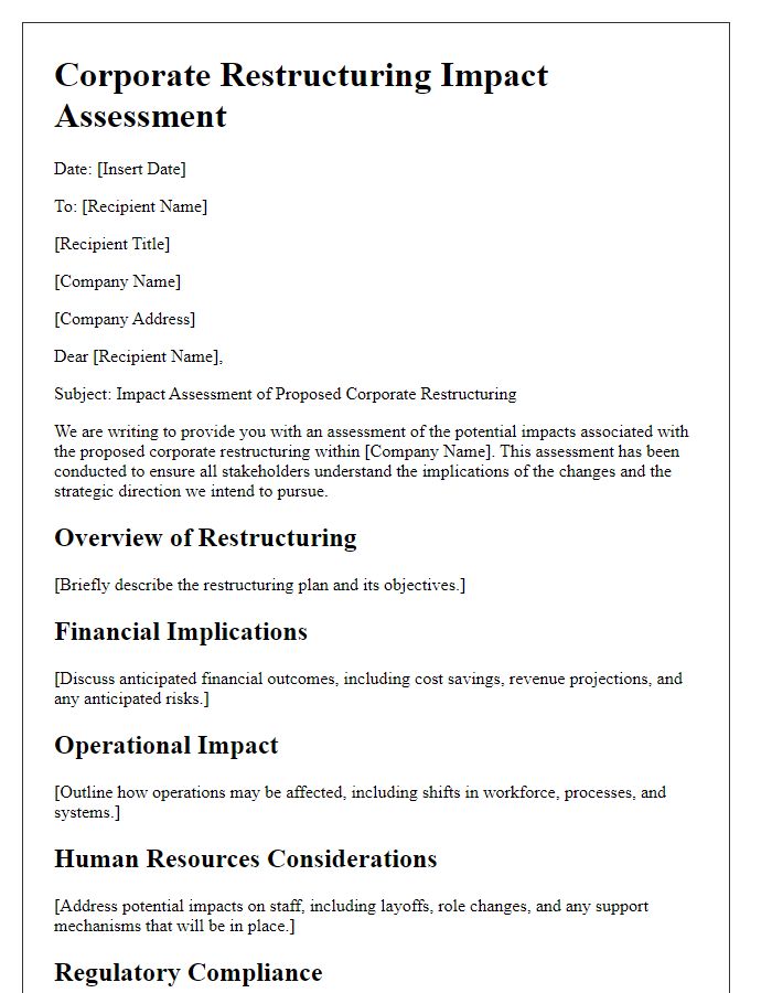 Letter template of corporate restructuring impact assessment