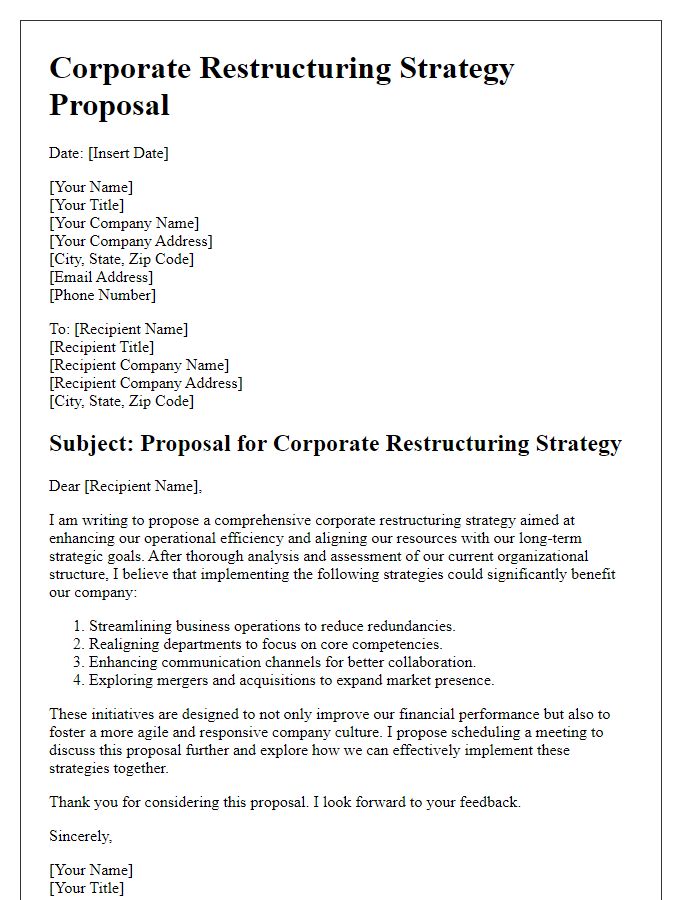 Letter template of corporate restructuring strategy proposal