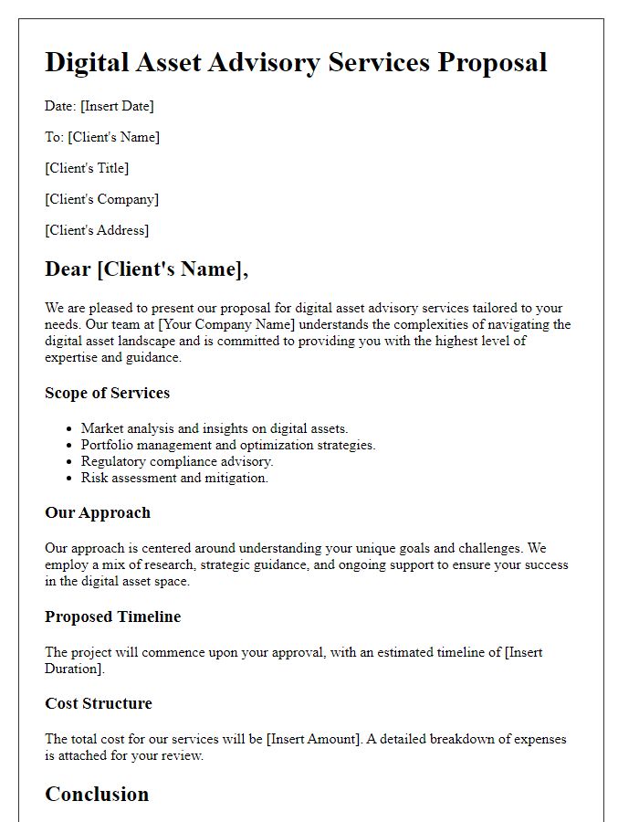 Letter template of digital asset advisory services proposal