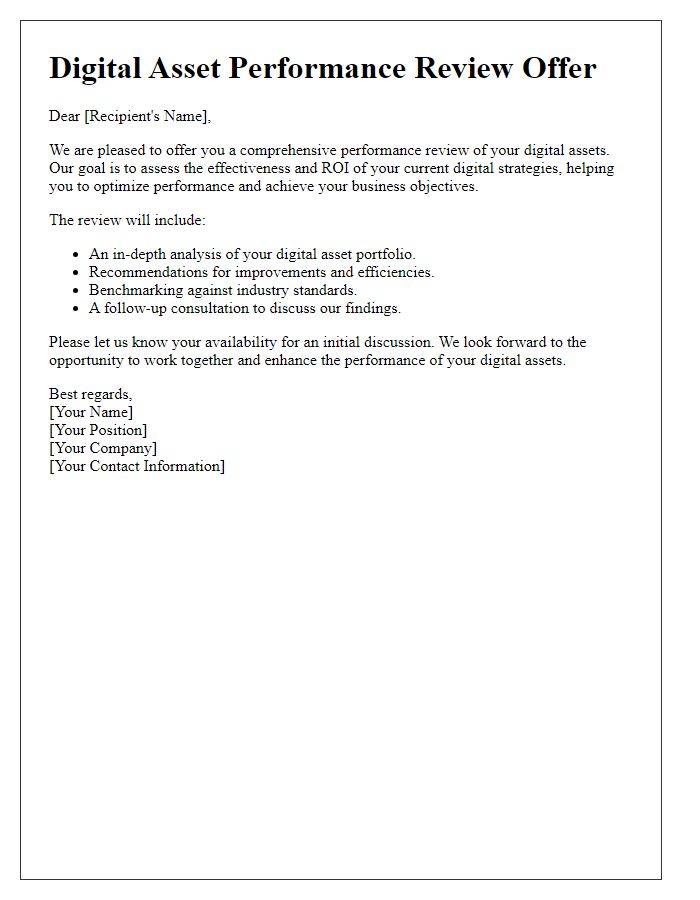 Letter template of digital asset performance review offer