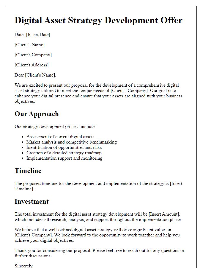 Letter template of digital asset strategy development offer