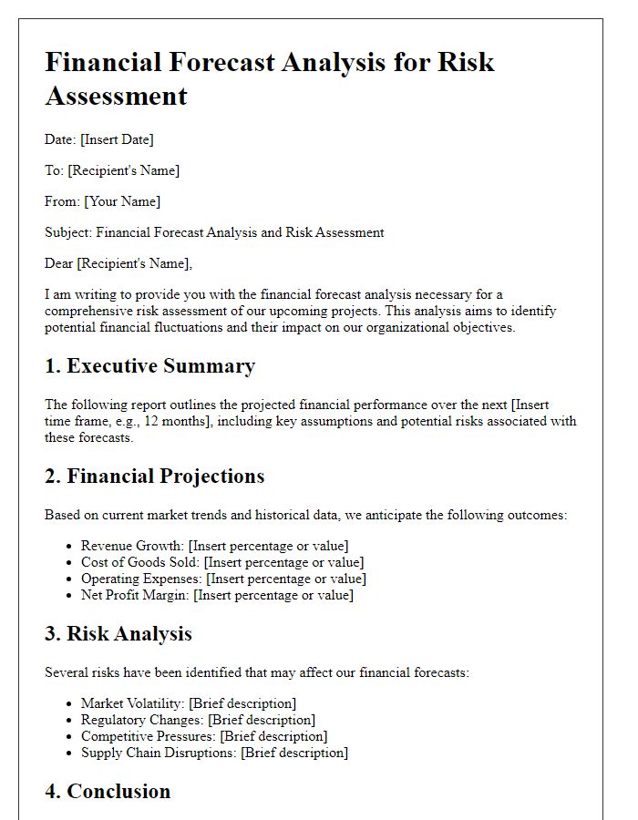 Letter template of financial forecast analysis for risk assessment