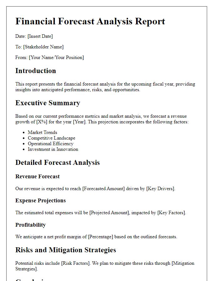 Letter template of financial forecast analysis for stakeholder reporting