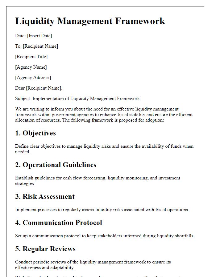 Letter template of liquidity management frameworks for government agencies