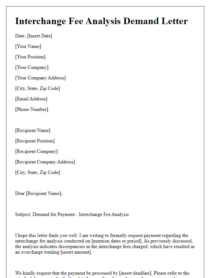 Letter template of interchange fee analysis demand for payment processors