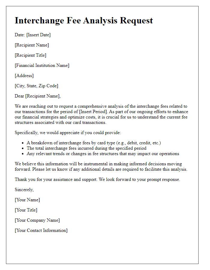 Letter template of interchange fee analysis request for financial institutions