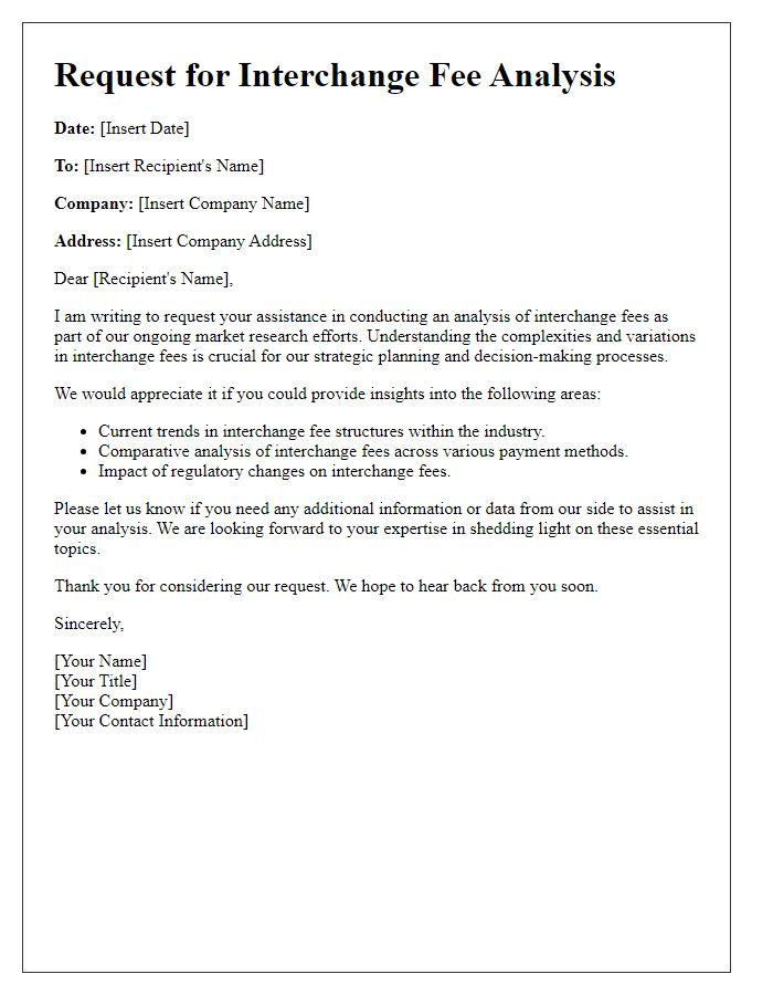 Letter template of interchange fee analysis request for market research purposes