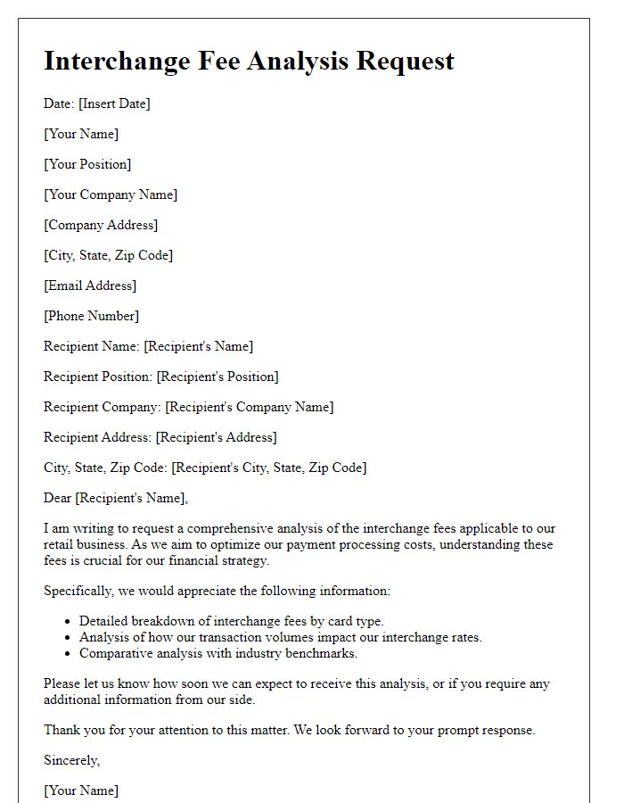 Letter template of interchange fee analysis request for retail businesses