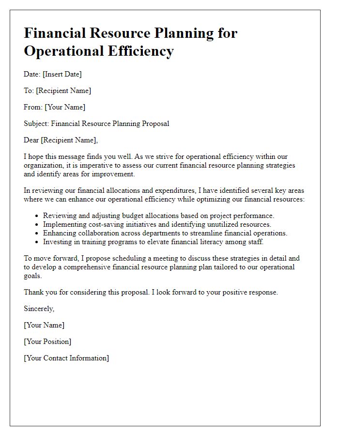 Letter template of financial resource planning for operational efficiency.