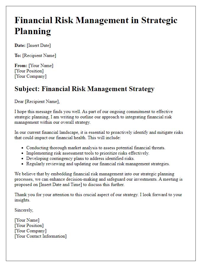 Letter template of financial risk management in strategic planning.