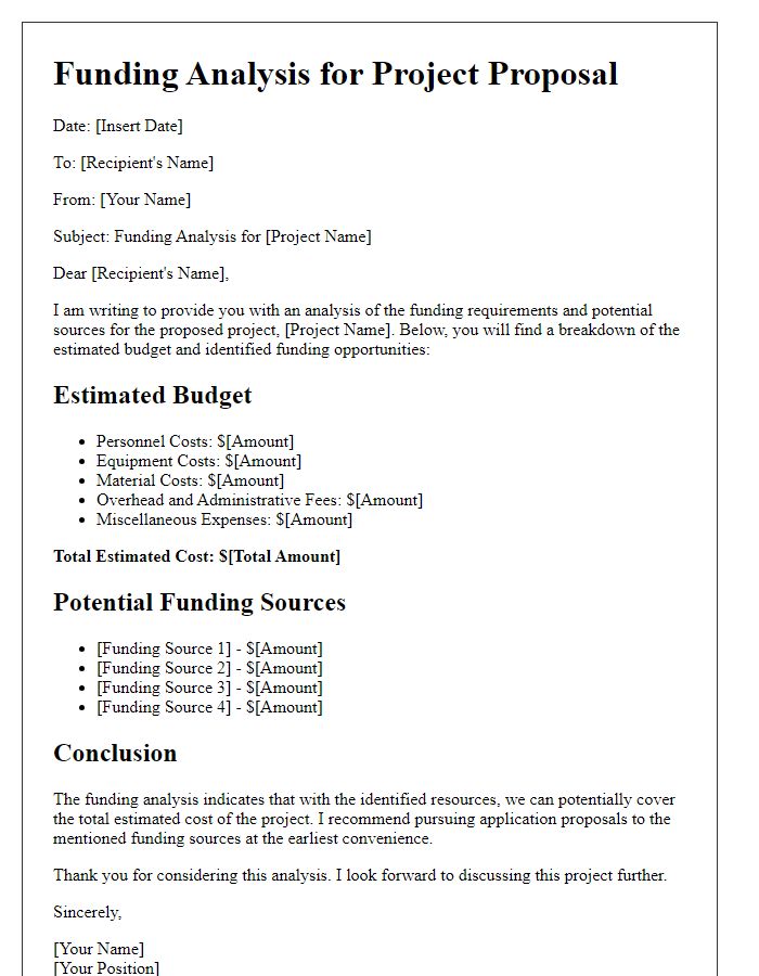 Letter template of funding analysis for project proposals.