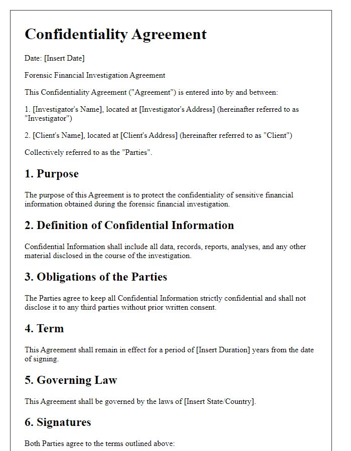 Letter template of forensic financial investigation confidentiality agreement.