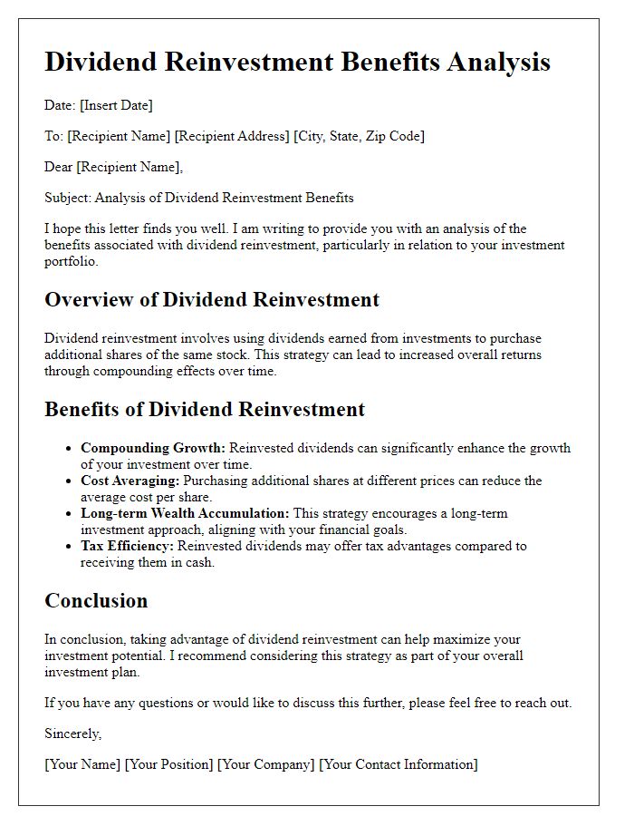 Letter template of dividend reinvestment benefits analysis