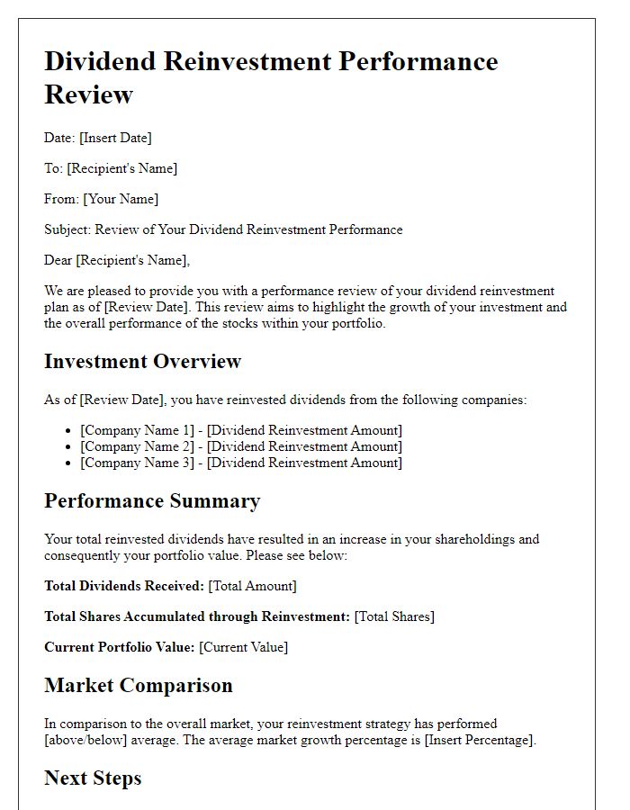 Letter template of dividend reinvestment performance review