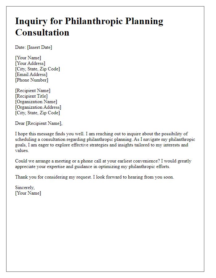 Letter template of inquiry for philanthropic planning consultation