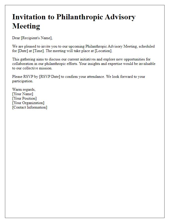 Letter template of invitation for philanthropic advisory meeting