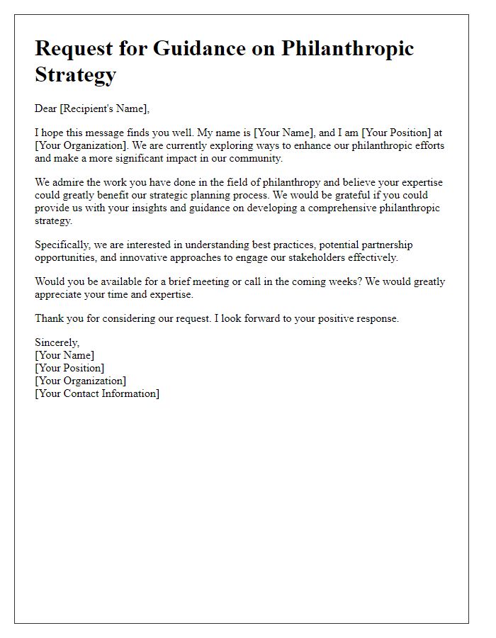 Letter template of request for philanthropic strategy guidance