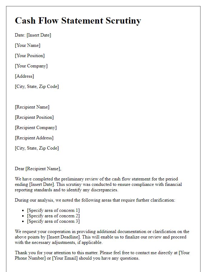 Letter template of cash flow statement scrutiny