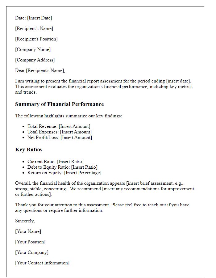 Letter template of financial report assessment