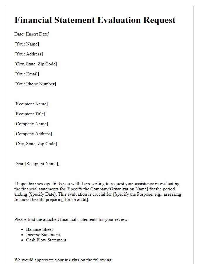 Letter template of financial statement evaluation request