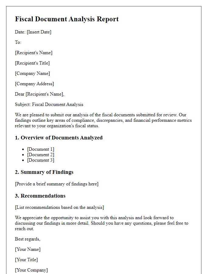 Letter template of fiscal document analysis