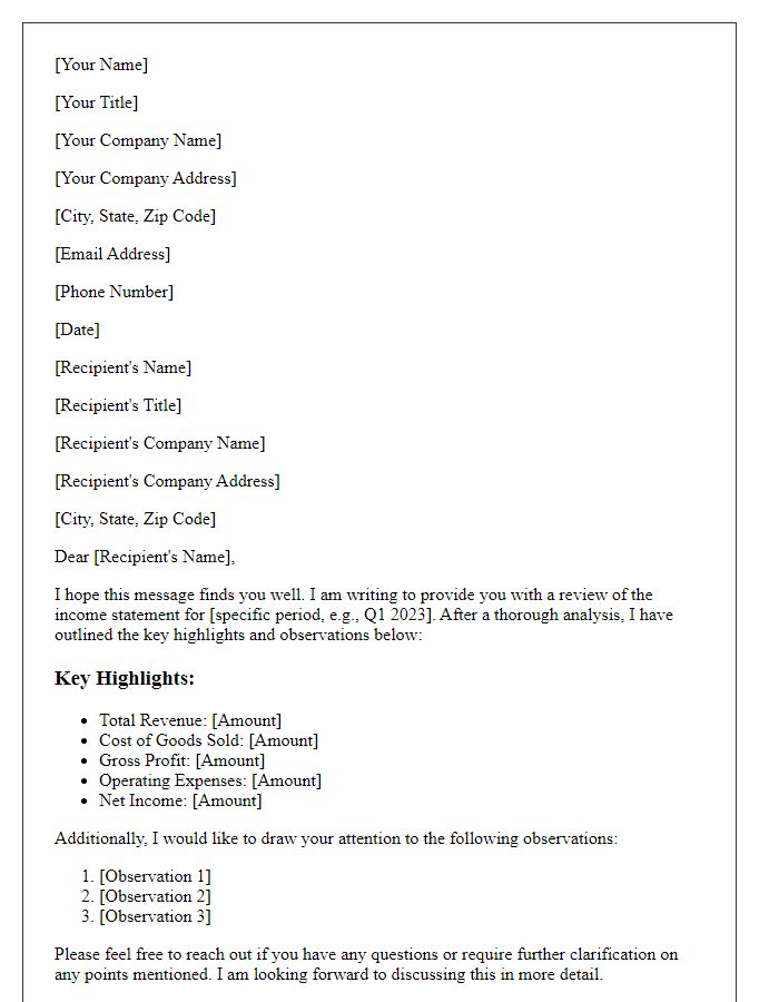 Letter template of income statement review