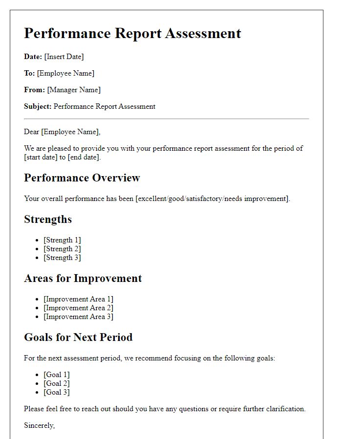 Letter template of performance report assessment