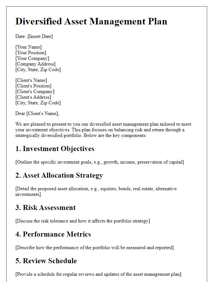 Letter template of diversified asset management plan