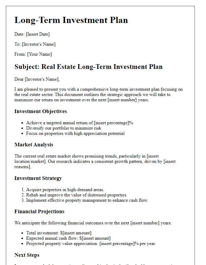 Letter template of real estate long-term investment plan